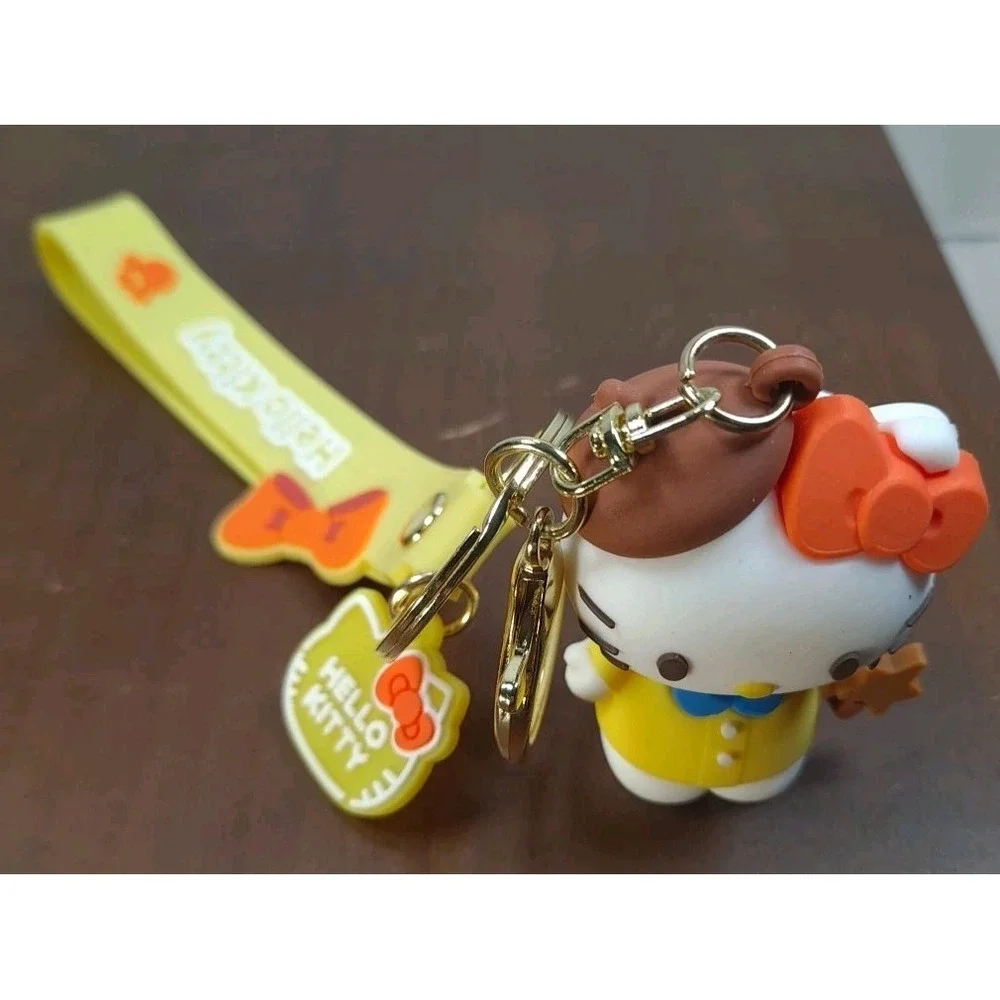 New Hello Kitty PVC 3D Backpack Purse Charm‎ Keychain Yellow Outfit Brown Hat